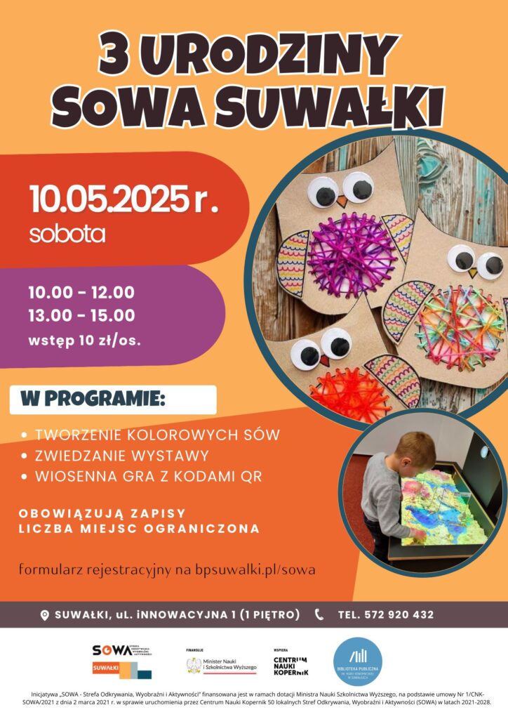3 urodziny sowa suwalki zaproszenie na naukowe swietowanie