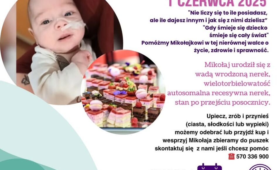Plakat promujący kiermasz charytatywny z wypiekami w Suwałkach