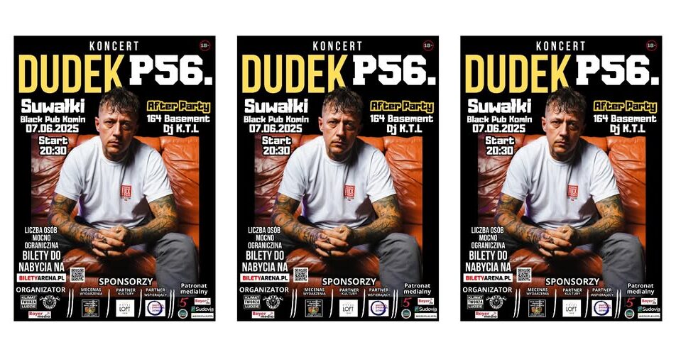 Plakat promujący koncert Dudek P56 w Black Pub Komin w Suwałkach