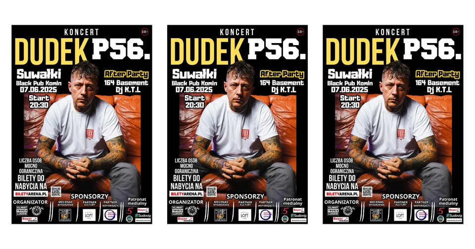 Koncert Dudek P56 w Black Pub Komin Suwałki Plakat promujący koncert Dudek P56 w Black Pub Komin w Suwałkach