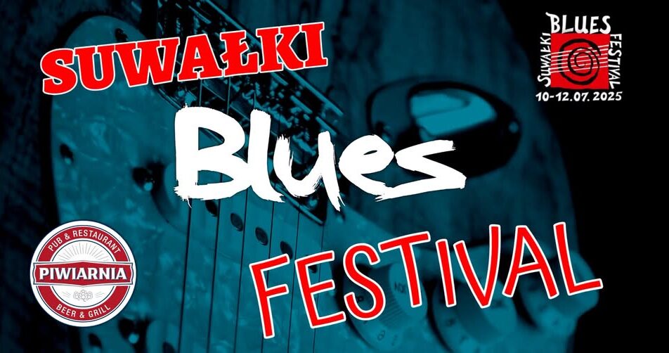 Plakat informujący o koncertach klubowych podczas Suwałki Blues Festival w Piwiarni