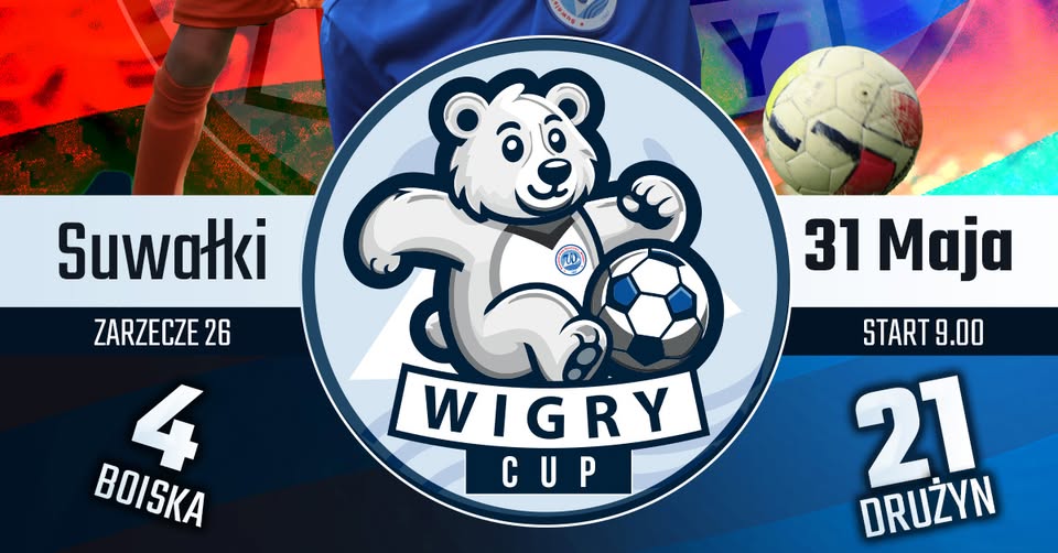 Turniej piłkarski Wigry CUP 2025 roczniki 2017 i 2015 Plakat promujący turniej piłkarski Wigry CUP 2025 dla roczników 2017 i 2015