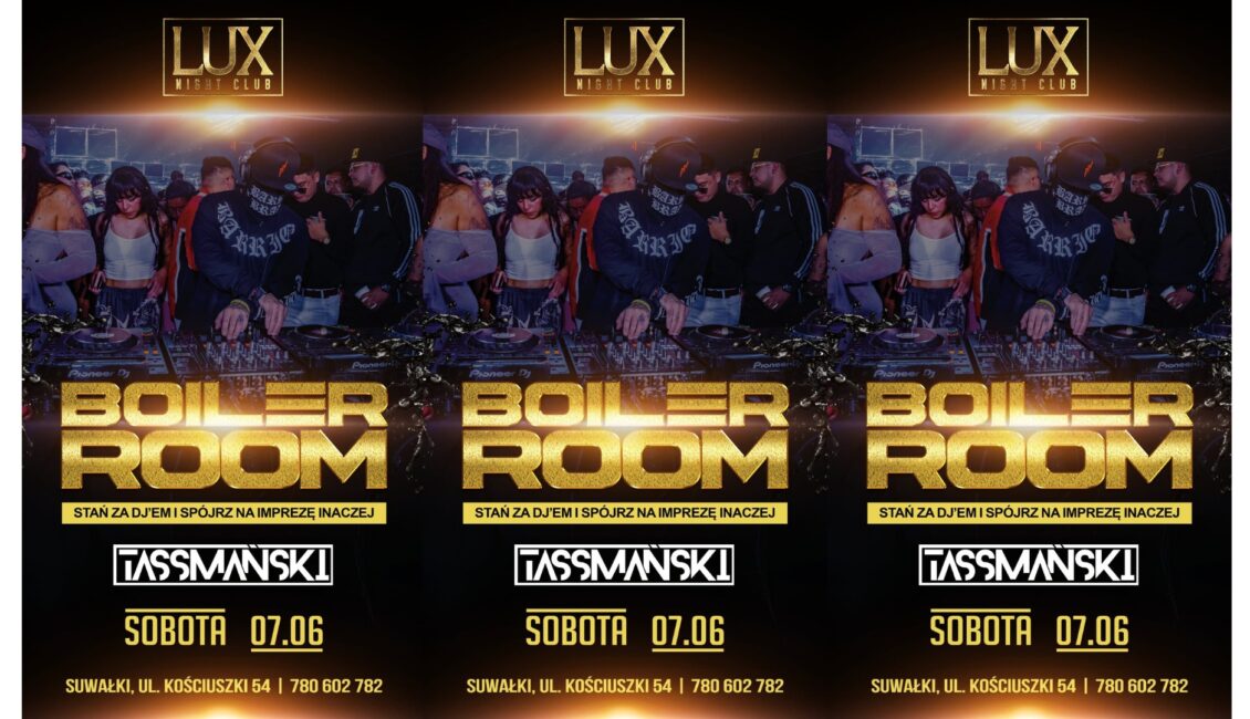Boiler Room Night z DJ Tassmański w Lux Night Club Suwałki DJ Tassmański grający na imprezie w stylu Boiler Room otoczony publiką