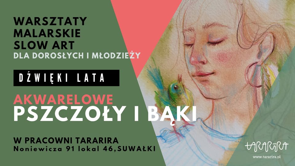 Dźwięki lata – warsztaty akwarelowe w Suwałkach Ilustracja akwarelowa przedstawiająca pszczoły i letnie owady