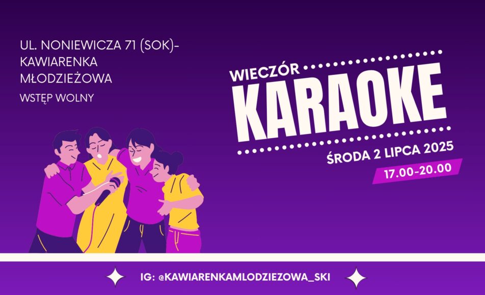 Mikrofon na tle rozświetlonej sceny karaoke