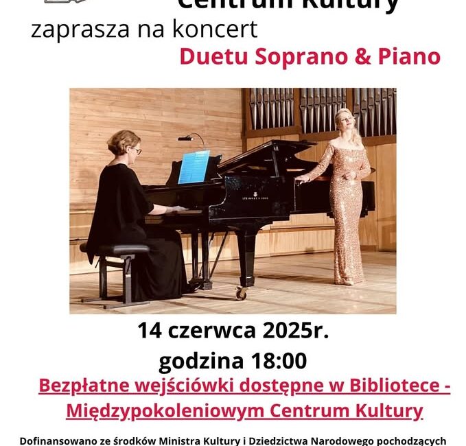 Koncert Duetu Soprano & Piano Plakat koncertu duetu Soprano & Piano z informacjami o wydarzeniu