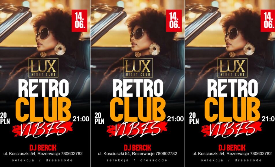 Napis Retro Club Vibes i informacje o imprezie