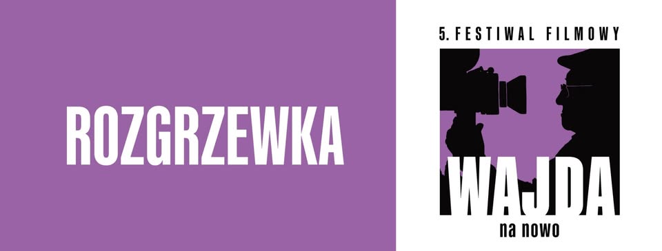 Rozgrzewka Filmowa i konferencja prasowa Festiwalu Filmowego WAJDA NA NOWO 2025 Napis Rozgrzewka Filmowa oraz szczegóły programu wydarzenia na tle graficznym