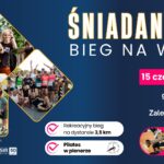 Plakat promujacy Sniadaniowy Bieg na Wyspe informujacy o biegu, sniadaniu i innych atrakcjach
