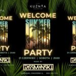 Plakat informujący o imprezie Summer Party z DJ-em Tassmańskim w Kuźnia Food&Drink.