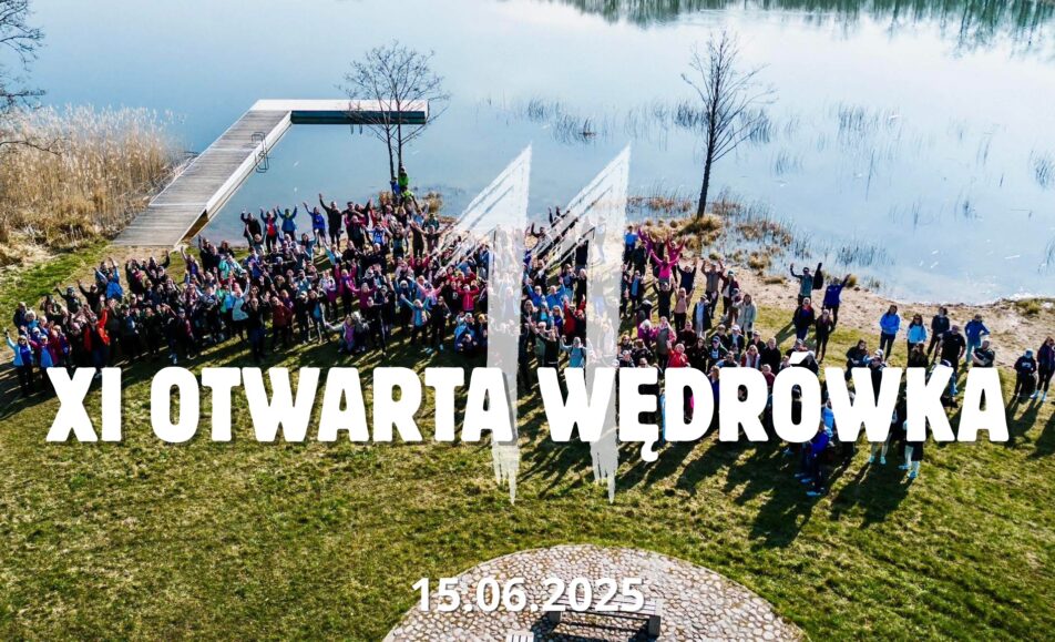 Grupa osób wędrujących leśnym szlakiem