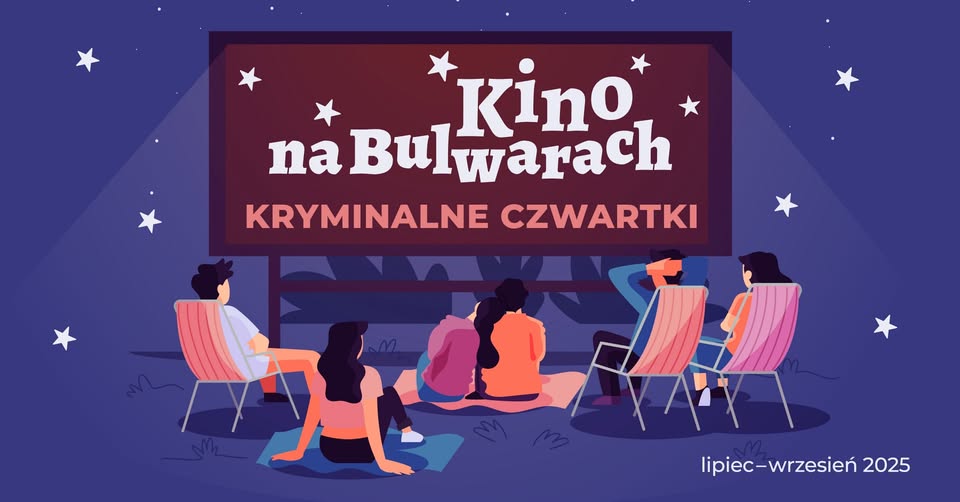 Kino na Bulwarach Kryminalne czwartki Gliniarz w przedszkolu Detektyw Kimble w otoczeniu dzieci na plakacie filmu Gliniarz w przedszkolu