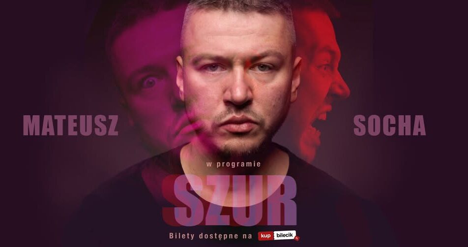 Mateusz Socha na plakacie promującym program stand-upowy Szur