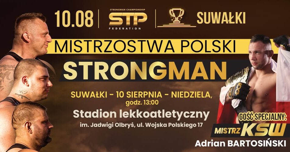 Zawodnik strongman podnoszący ciężar na stadionie podczas zawodów