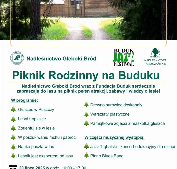 Piknik rodzinny na Buduku Plakat pikniku rodzinnego na Buduku z informacją o atrakcjach edukacyjnych