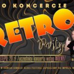 Plakat Retro Party z DJ Tomi, z datą i miejscem wydarzenia