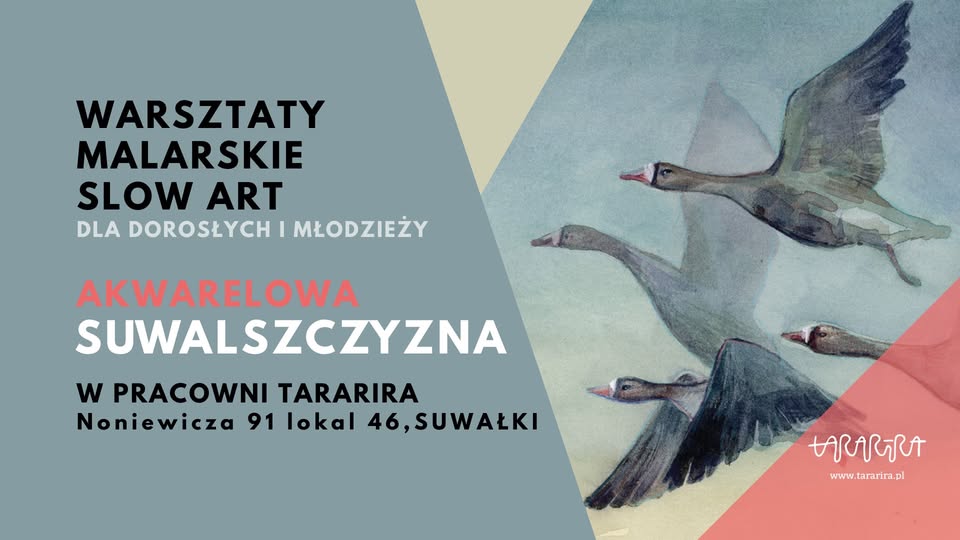 Warsztaty malowania Suwalszczyzny – akwarelowe pocztówki z wakacji plakat warsztatów malowania akwareli inspirowanych krajobrazem Suwalszczyzny