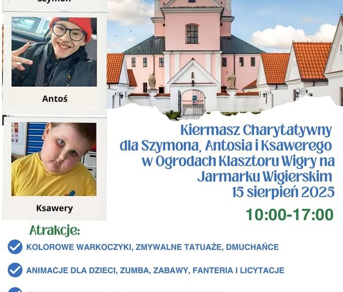 plakat promujący kiermasz charytatywny dla Szymona, Antosia i Ksawerego