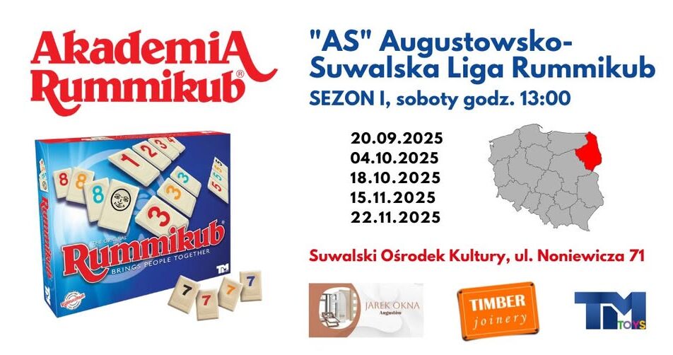 Plakat promujący pierwszy sezon Augustowsko-Suwalskiej Ligi Rummikub