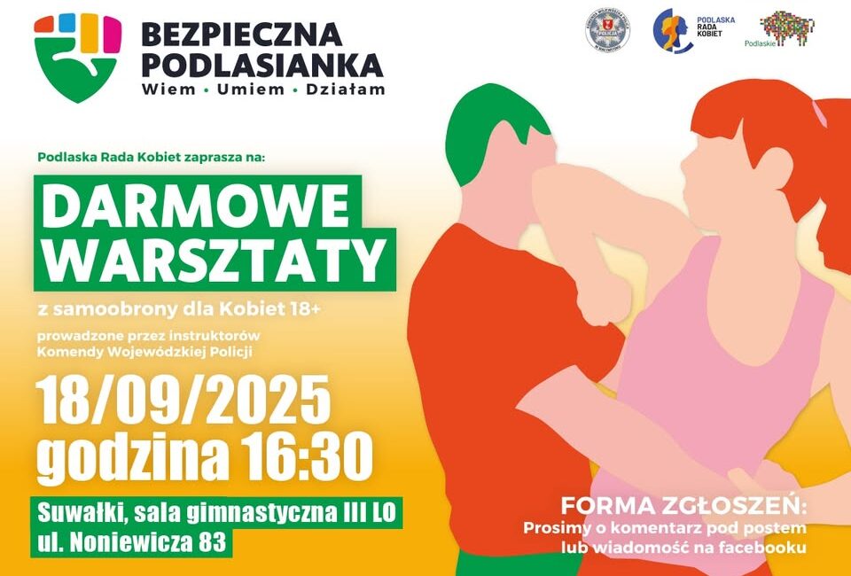 plakat warsztatów samoobrony dla kobiet w Suwałkach