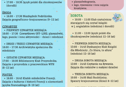 Zapisy na zajęcia dodatkowe w bibliotece Zapisy na zajęcia dodatkowe w bibliotece