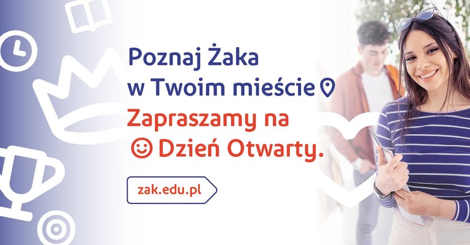 Dzień Otwarty – Szkoła Żak w Suwałkach (dzień 1) Plakat Dnia Otwartego w Szkole Żak w Suwałkach z informacjami o programie