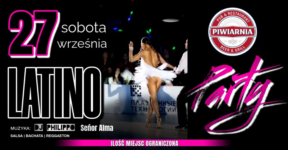 Latino Party w Piwiarni Plakat imprezy Latino Party w Piwiarni Suwałki z datą 27 września 2025