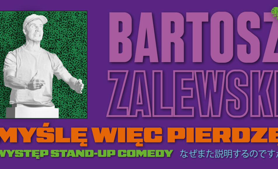 Bartosz Zalewski na plakacie promującym występ stand-up w Suwałkach