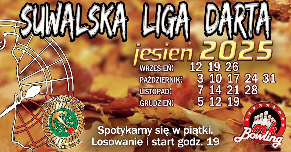 Suwalska Liga Darta - Jesień 2025 Plakat Suwalskiej Ligi Darta Jesień 2025