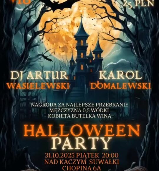 Halloween Party Nad Kaczym plakat imprezy Halloween Party z DJ-ami Arturem Wasielewskim i Karolem Domalewskim