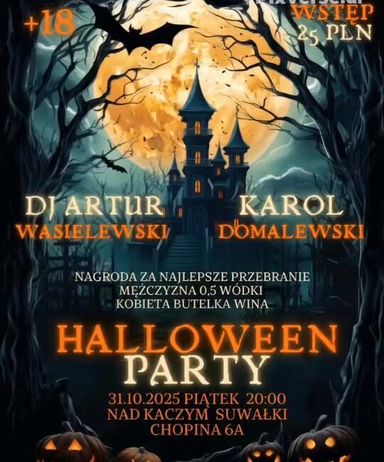 Halloween Party Nad Kaczym plakat imprezy Halloween Party z DJ-ami Arturem Wasielewskim i Karolem Domalewskim