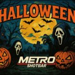 Halloween w Metro plakat imprezy halloweenowej w Metro Shot Bar