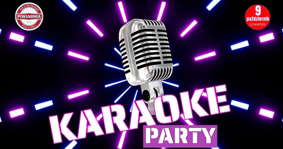 Karaoke w Piwiarni – part 2 Mikrofon na tle kolorowych świateł, symbolizujący wieczór karaoke