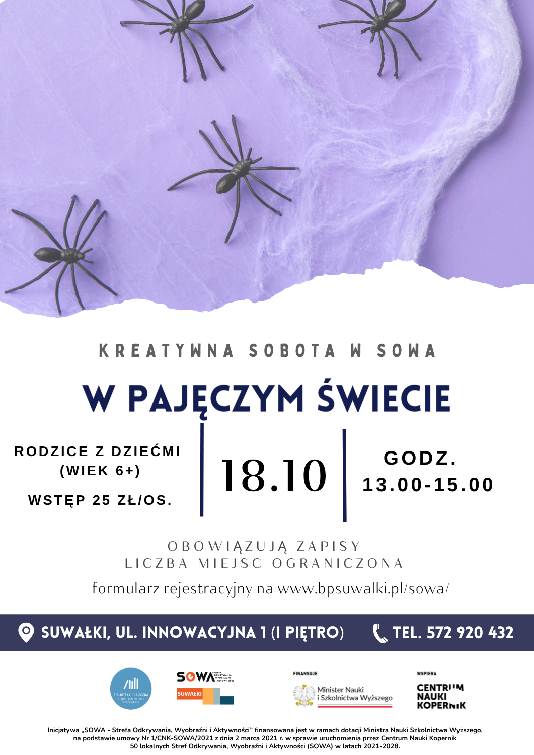 Kreatywna sobota „W świecie pająków” w SOWA Suwałki Kreatywna sobota „W świecie pająków” w SOWA Suwałki