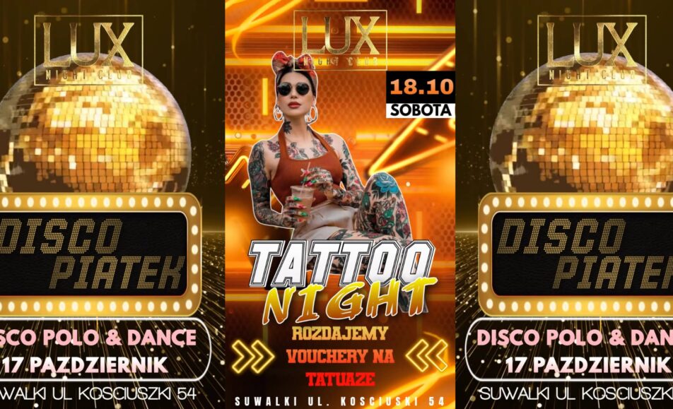 Tattoo Night w Lux Night Club Suwałki z voucherami na tatuaże