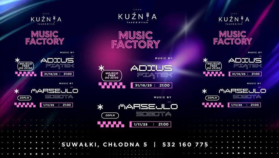 Music Factory: DJ Adius i DJ Marsejlo Plakat imprezy klubowej z DJ Adiusem i DJ Marsejlo