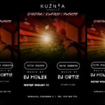 Plakat z informacją o imprezach DJ Hołka i DJ Ortiza w Music Factory