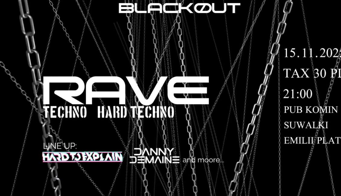 plakat imprezy techno BLACKØUT z nazwami artystów