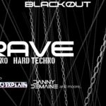 plakat imprezy techno BLACKØUT z nazwami artystów
