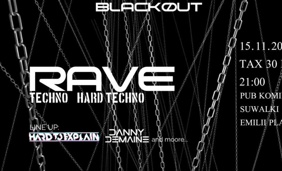 plakat imprezy techno BLACKØUT z nazwami artystów