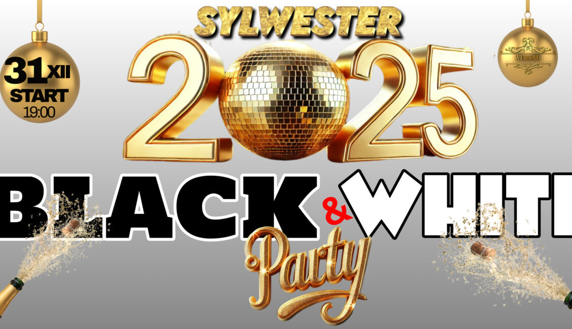 Sylwester 2025 Black and White Party Sala przygotowana na sylwestrową imprezę Black and White w Sali Wersal
