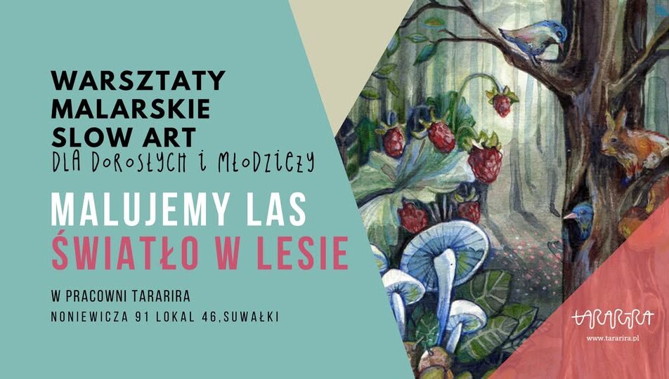 Plakat warsztatów akwarelowych Malujemy Las w Suwałkach
