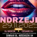 Plakat imprezy andrzejkowej z DJ-ami Bercik i Cesare w Lux Night Club