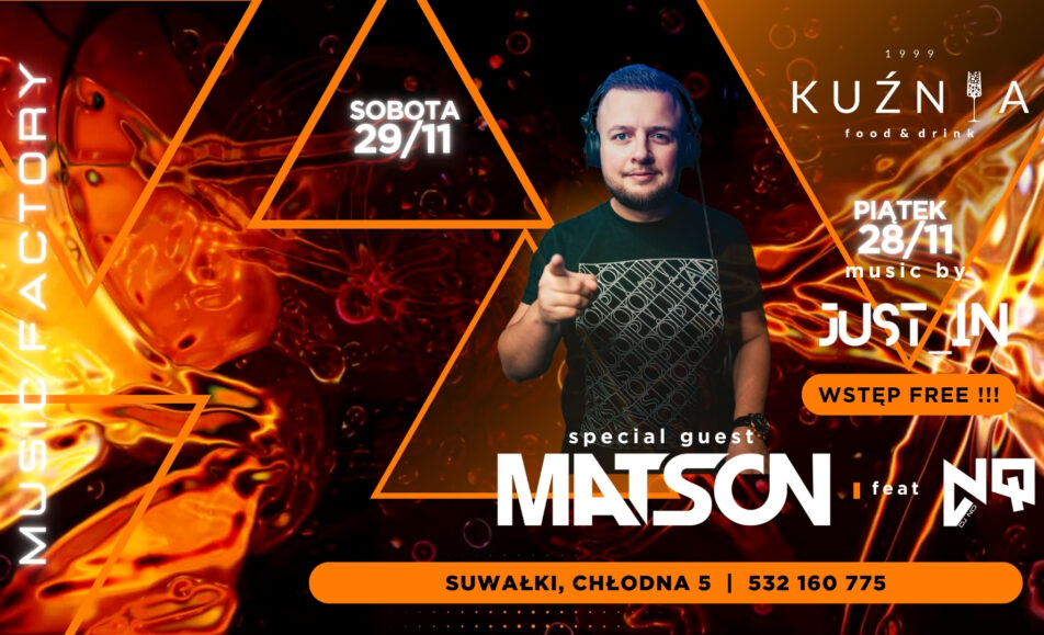 DJ Matson i DJ NQ na plakacie imprezy w Kuźni