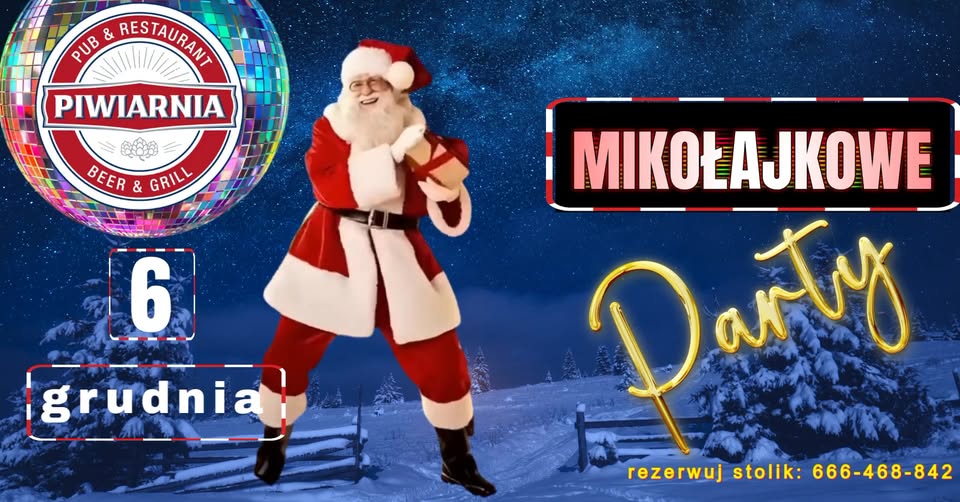 Plakat promujący mikołajkową imprezę w Piwiarni w Suwałkach