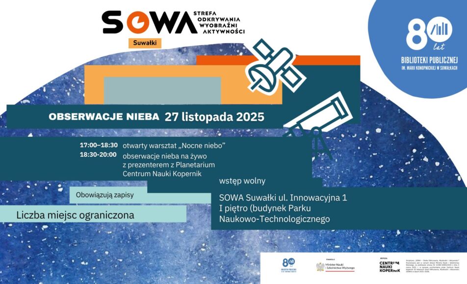 Nocne obserwacje nieba z teleskopem w SOWA Suwałki