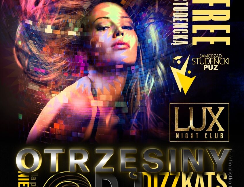 DJ Dizzkats i logo wydarzenia studenckiego w klubie