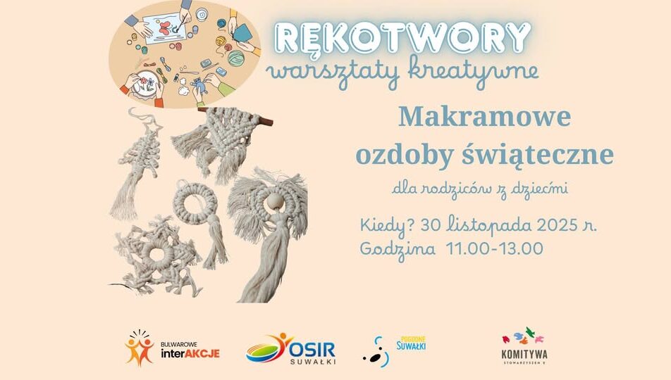 Makramowe ozdoby świąteczne wykonane podczas warsztatów