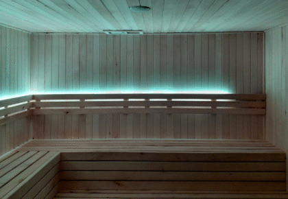 sauna sucha w aquaparku suwalki po modernizacji nowe oswietlenie i muzyka relaksacyjna