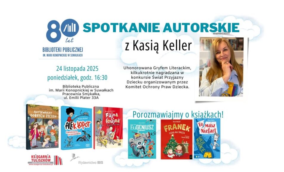 Spotkanie z Kasią Keller – autorką książek dla dzieci Kasia Keller na tle książek dla dzieci